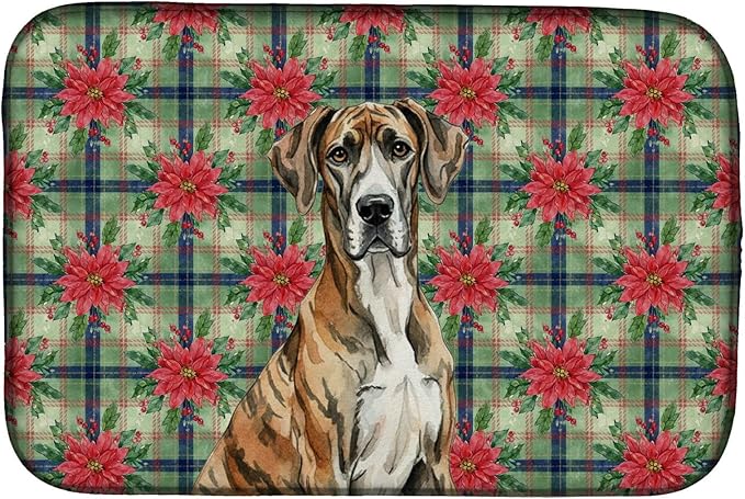 Caroline's Treasures Brindle Great Dane Christmas PoinsettIas Dish Drying Mat Absorbent Dish Drying Mat Pad for Kitchen Counter Dish Drainer Mat for Countertop, 14 x 21", Multicolor