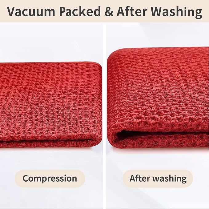 Homaxy 100% Cotton Kitchen Towels and Dishcloths Set, 12 x 12 Inches and 13 x 28 Inches, Set of 10 Bulk Kitchen Towels Set, Ultra Soft Absorbent Dish Cloths for Washing Dishes, Red