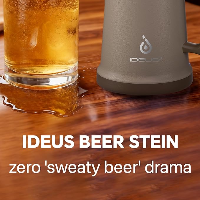 Ideus Insulated Beer Stein, 24/32oz Stainless Steel Double Walled Beer Mug Giant Bar Drinkware Metal Beer Cup with Big Grip Handle (Antique Pink, 34 ounces (1,000ml))