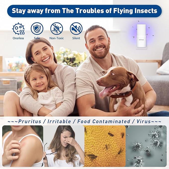 Flying Trap Indoor, Plug-in Insect Trap with UV Light Attractant, Mosquito Traps, Fruit Flies, Gnats, Moths Catcher for Home, Office (2 Traps + 12 Glue Boards)