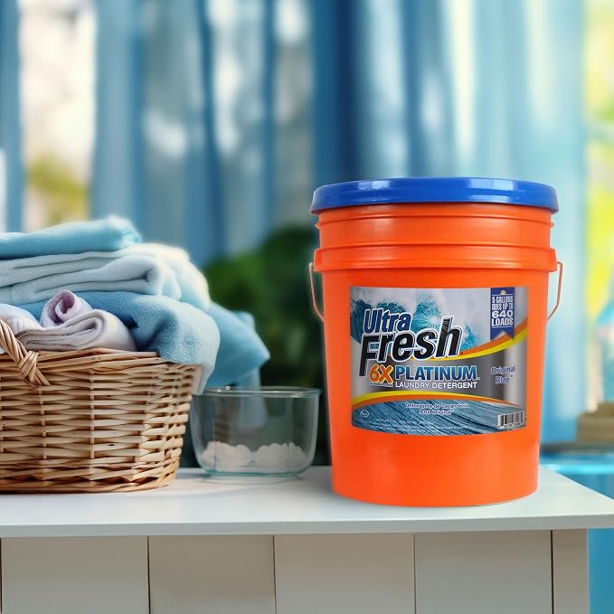 Ultra Fresh 5 Gallon Liquid Laundry Detergent Washing Soap for All Machine Types, 6X Platinum, Up to 640 Loads, Fresh Breeze
