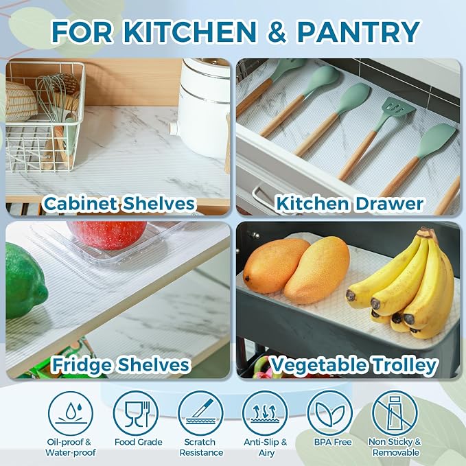 Hersvin Shelf Liners 20 in x 20 ft EVA Drawer Mats, Non-Adhesive Cupboard Protector, Kitchen Cabinet Lining Fridge Liner (White Marble Stripe, 50.8x610cm)