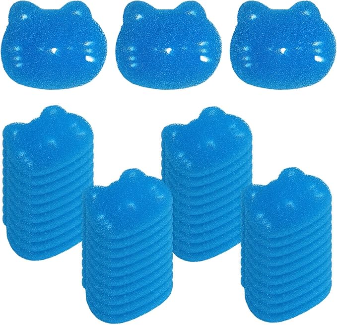 M METERXITY 2-Pack Hot Tub Scum Absorber, 9x12 Cm/3.5x4.7 Inch Sponge Kitten Pattern Scum Balls for Spa, Bathtub and Swimming Pool to Soak Up Oils Bathtub Accessories [Blue]