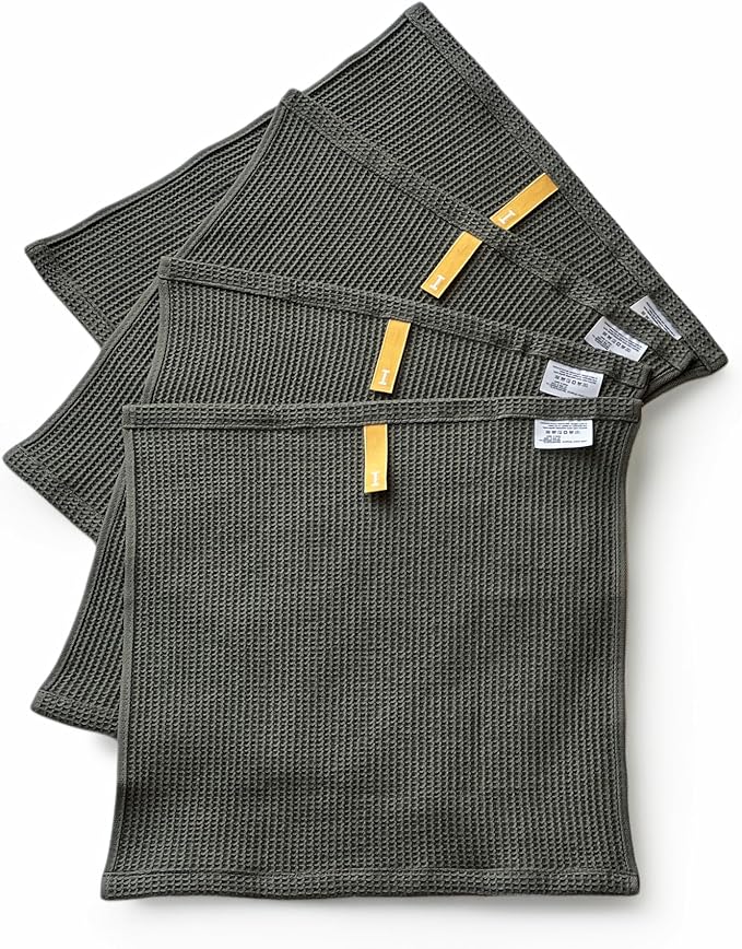 IKEUCHI ORGANIC Dish Cloths 10.63 x 10.63 Oeko-Tex Class1 Certified, OliveGreen(Marked as Dark Gray),Pack of 4,Made in Japan