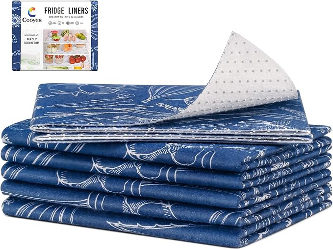 Cooyes 6 Pack Refrigerator Shelf Liners for French Door Fridge, 17.7" × 36" Extra Large, Non-Slip Fridge Mats Machine Washable, Refrigerator Drawer Liner for Glass Shelves Kitchen Cabinet