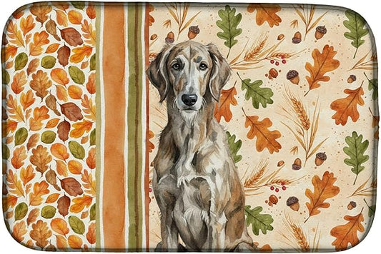 Caroline's Treasures Brindle Scottish Deerhound Heirloom Fall Dish Drying Mat Absorbent Dish Drying Mat Pad for Kitchen Counter Dish Drainer Mat for Countertop, 14 x 21", Multicolor