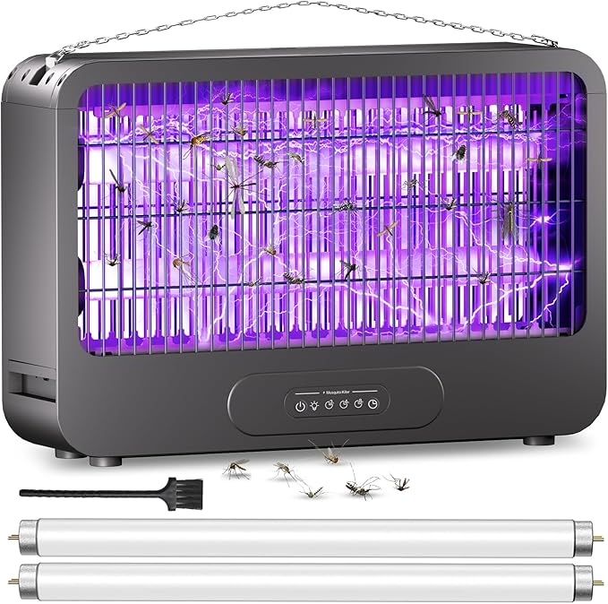 Electric Bug Zapper Indoor, Mosquito Zapper with 2 Extra Replacement Bulbs, Fly, Mosquito Killer and Repellent with Double-Voltage Grid 3500V & Remote, for Patio Yard Home Kitchen
