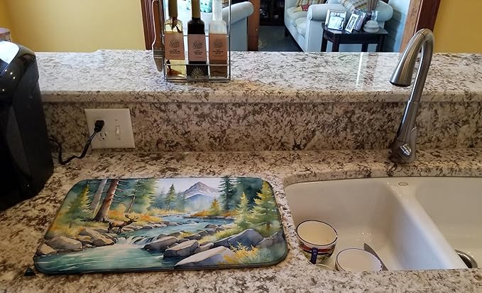 Caroline's Treasures Mountain Stream Dish Drying Mat Absorbent Dish Drying Mat Pad for Kitchen Counter Dish Drainer Mat for Countertop, 14 x 21", Multicolor