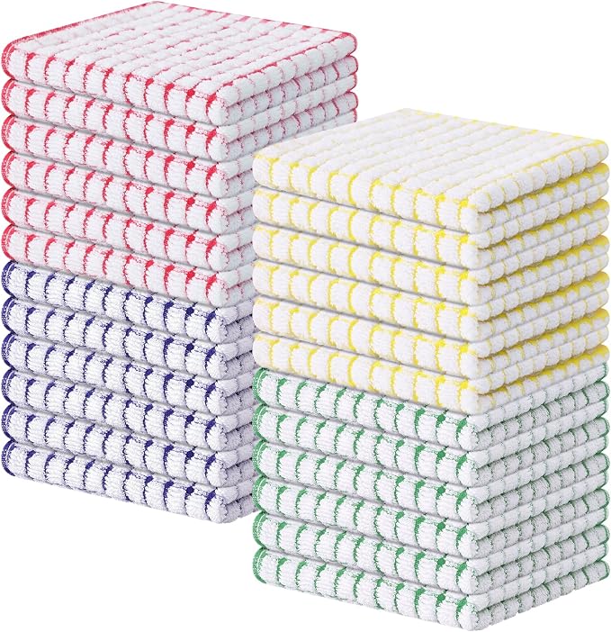 Kitinjoy Cotton 24 Pack Terry Kitchen Dish Cloths, 12 x 12 Inches Super Soft and Absorbent Dish Rags, Quick Drying Dish Towels for Washing Dishes, Mixed Color