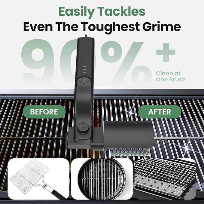 Electric Grill Brush for Outdoor Grill,Cordless Rechargeable Grill Cleaner with 180° Adjustable Angle,Presents Gifts for Mothers Day,Stainless Steel BBQ Grill Brush No Bristle Shedding,90 Mins Runtime