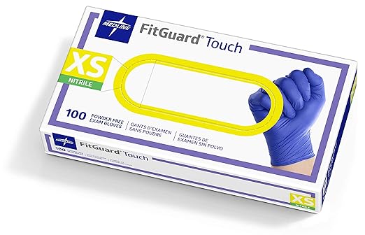 Medline FitGuard Touch Nitrile Exam Gloves, 1000 Count, X-Small, Powder Free, Disposable, Not Made with Natural Rubber Latex, Excellent Sense of Touch for Medical Tasks, Durable for Household Chores
