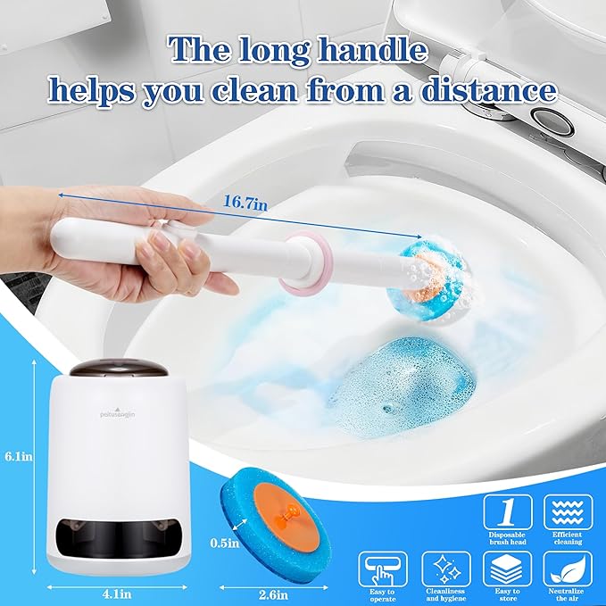 Disposable Toilet Brush, Auto-Ejecting, Includes 48 Enhanced Refills (24 Ocean, 24 Natural), Plus 3 Air-Purifying Scented Rings (Ocean, Rose, Lemon) 360° Dead-Angle-Free Cleaning