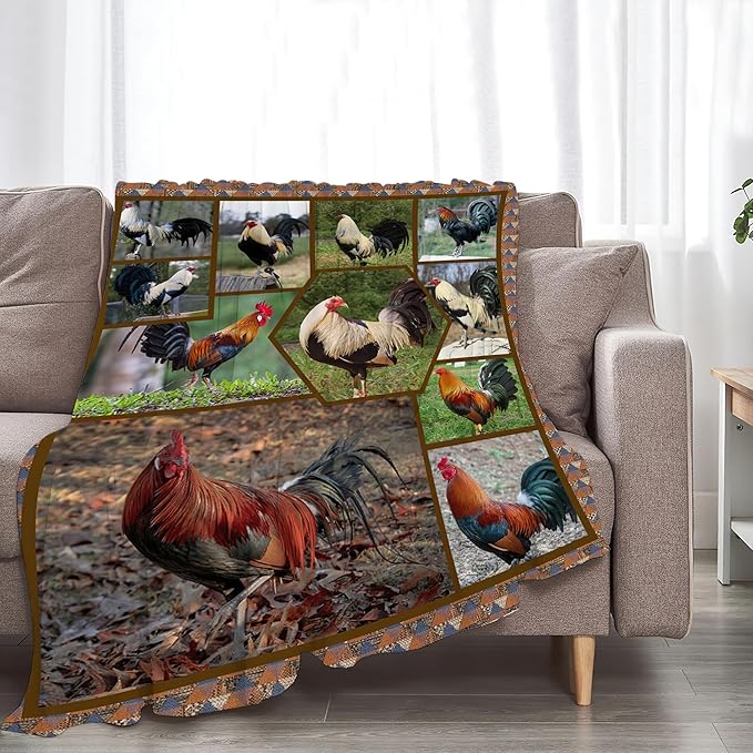 Rooster Chicken Blanket Throw for Girls, Women, Kids, Adults - Soft Warm Cozy Fleece Blanket for Couch, Sofa, Bed - 50"x40"