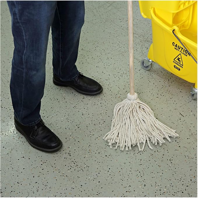 Boardwalk Handle/Deck Mops, 12 oz White Cotton Head, 48" Oak Wood Handle, 6/Pack