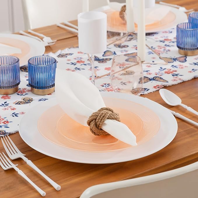 PLASTICPRO 32 Pieces Crystal Design Plastic Plates Combo Pack 7 inch and 10 inch Elegant Disposable Plates, Transparent Peach