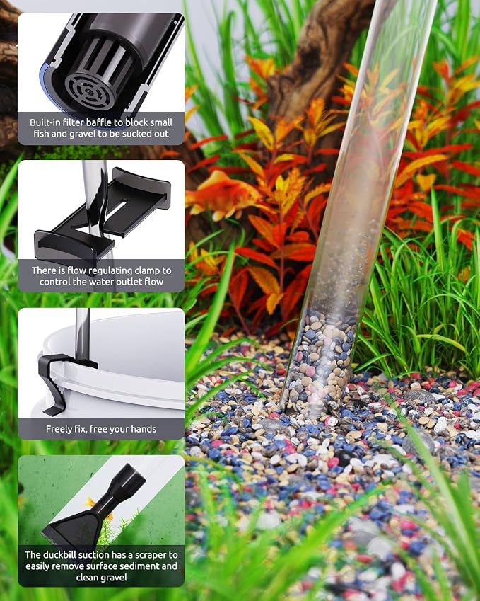 SEAOURA Aquarium Mini Magnetic Brush for Glass Fish Tank with Siphon Pump Gravel Cleaner