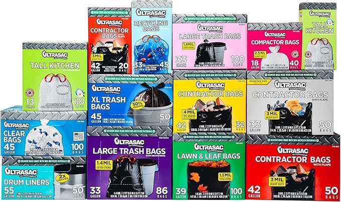 Ultrasac - Recycling Bag,45 Gallon,1.1 Mil,40"x46",Clear,w/Ties,100 Count (Pack of 2)