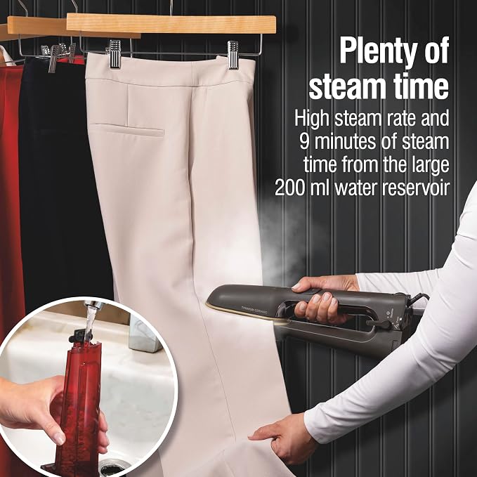 CHI SteamPress 3-in-1 Handheld Garment Steamer & Press Iron for Clothes, Titanium Ceramic Soleplates, 9 Minutes Steaming, 25 Second Fast Heatup, 10’ Cord, Black