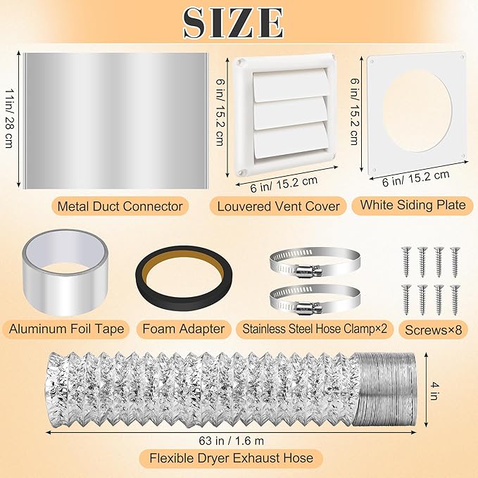 4 Inch Dryer Vent Kit Through Wall with Hose/Duct Connector/Wall Plate, Dryer Vent Hose Connector Wall Ducting Kit for Bathroom Ventilation Fans Exhaust,Ceiling Washer Air Circulation Coldairsoap