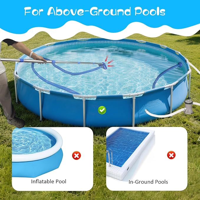 Magoog Pool Vacuum Cleaner for Smaller Pools, “Non-Electric” Power by Filter Pump, 13FT Extendable Pipe, 8FT Telescopic Pole, Vacuum Cleaner for Compact Above-Ground Pool
