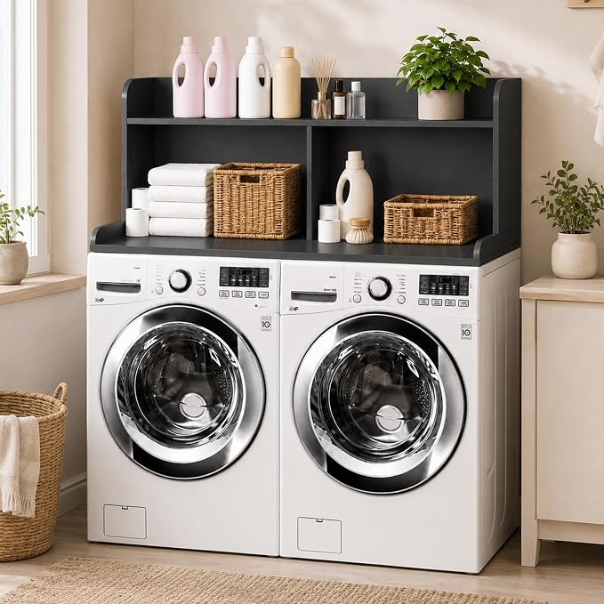 Royxen Laundry Countertop with 20“ Shelf Universal Fit, Washer and Dryer Countertop with Storage Space, Black