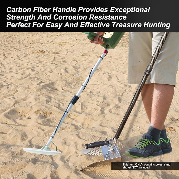 Sand Scoop Metal Detecting Carbon Handle Telescopic Pole, Metal Detector Shovel Handle 47' Diam 1.14(29mm) Lightweight Rust-Proof, Carbon Fiber Telescopic Pole For Sand Dipper Beach Scoop, Sand Sifter