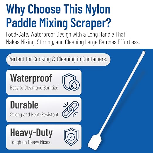 SPARTA Nylon Paddle Mixing Scraper, Food Safe, Waterproof with Long Handle for Large Batch Cooking and Cleaning, 48 Inches, White, (Pack of 6)