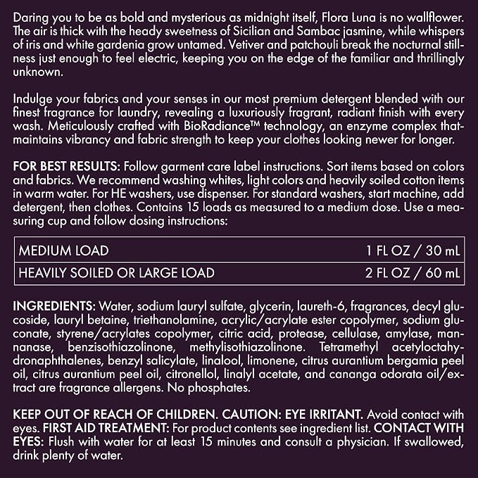 The Laundress Flora Luna Luxury Laundry Detergent, Long-lasting Fragrance up to 7 Days of Scent, BioRadiance Enzyme Technology, Keep Clothes Vibrant for Longer, USDA Biobased, 15 Loads