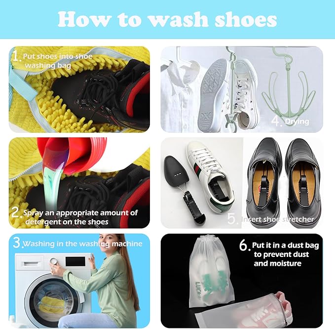 Shoe Washing Machine Bag, Laundry Shoe Bag for Washer and Dryer, Reusable Shoe Cleaning Bag for Sneaker Tennis Shoes Unstain Cleaner Kit (10-PCS Complete Set for Easy Washing & Drying) Yellow