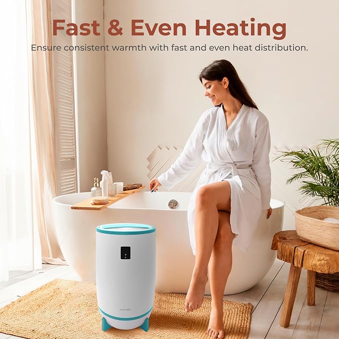 SereneLife Towel & Blanket Warmer, One Touch Portable Bath Towel Warmer with Fragrant Disc Holder, Timer (15, 30, 45, or 60 minutes) and LED Display, Auto Shut Off, Ideal for Bathroom & Spa Use, Blue