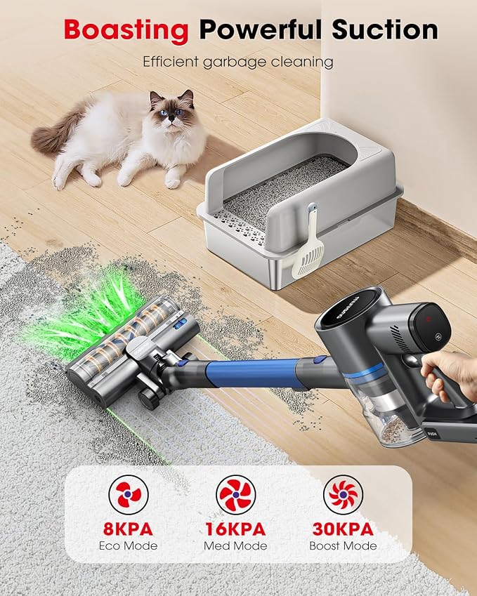 Cordless Vacuum Cleaners for Home, G26 Vacuum Cleaner, 45KPA Powerful Suction, Up to 60 Minutes, Tangle-Resistant, Rechargeable Stick Vac with Wall Mount for Pet Hair, Hardwood Floors, Navy Blue