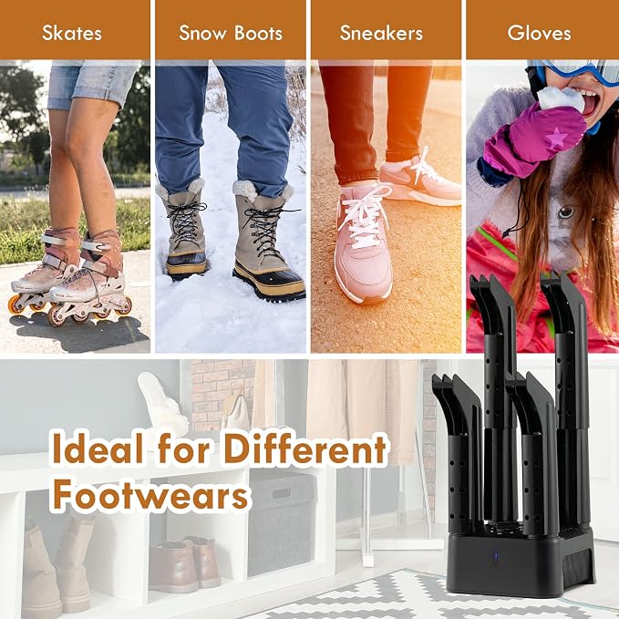 S AFSTAR Electric Shoe Dryer, 4 Tube Shoe Boot Dryer w/Heat Blower, 180 Mins Timer, Overheat & Over-Current Protection, Quite Operation, 200W Quick-Drying Boot Warmer for Boots Shoes Gloves (Black)