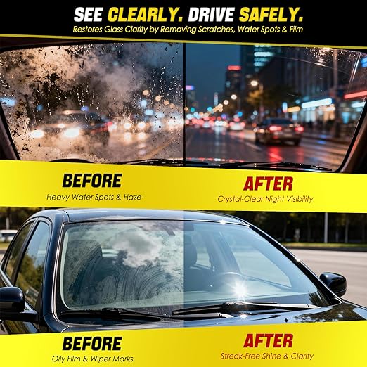Cerium Oxide Glass Polishing Kit, Windshield Glass Scratch Remover - Restores Clarity & Removes Wiper Marks, Swirls, Water Spots - Complete DIY Kit