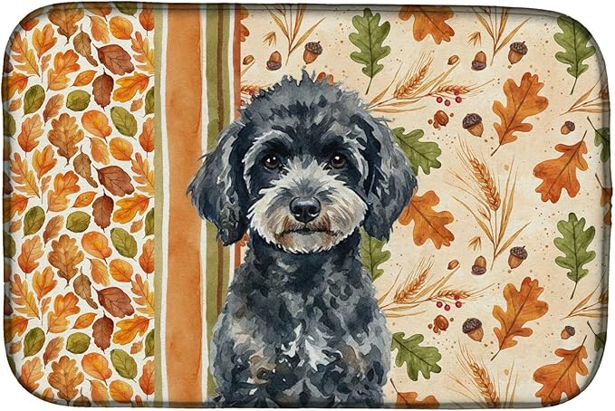 Caroline's Treasures Miniature Black Poodle Heirloom Fall Dish Drying Mat Absorbent Dish Drying Mat Pad for Kitchen Counter Dish Drainer Mat for Countertop, 14 x 21", Multicolor
