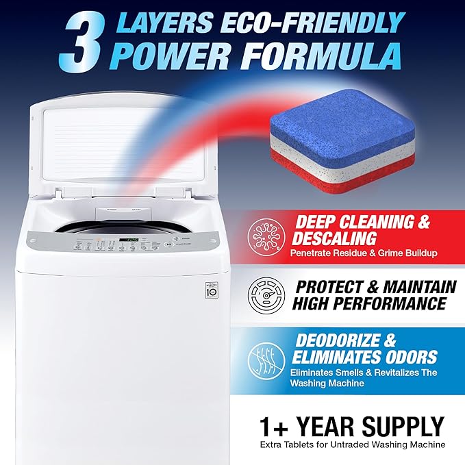 Washing Machine Cleaner Tablets Top Load 14 Pack & Dishwasher Cleaner Deodorizer Descaler Tablets 28 Pack Bundle - 2 Plus Year Supply - Septic Safe Eco Friendly Formula