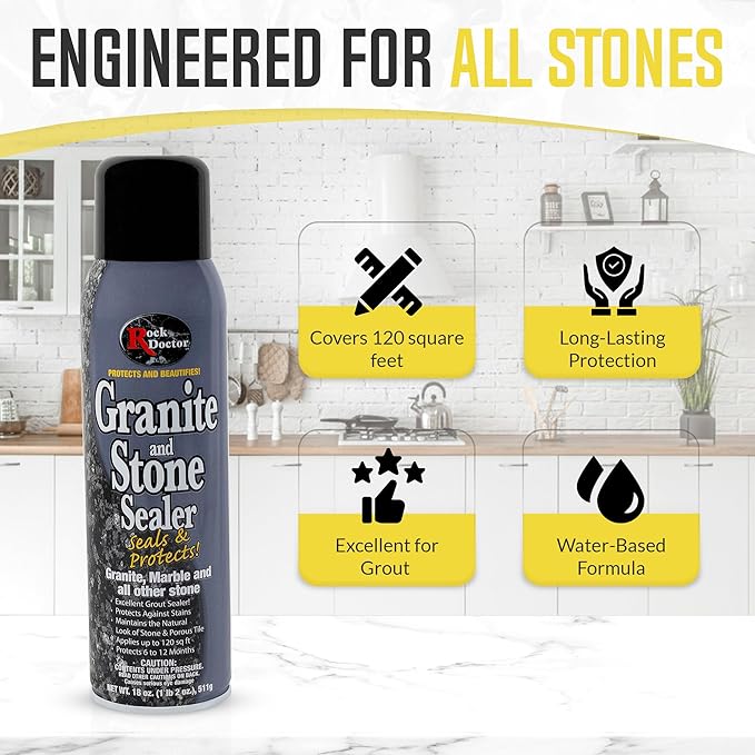 Rock Doctor Granite & Quartz Cleaner Care Kit With Microfiber Cloth, 4 Piece Maintenance Stone Care Combo Kit – Cleans & Renews Marble, Travertine, Tile, and All Other Stone, Fresh