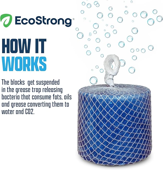 Eco Strong Commercial Grease Trap Treatment | Interceptor Grease Cleaner | Drop In Microbial Block Continually Digests Fats & Eliminate Odors (10 lbs)