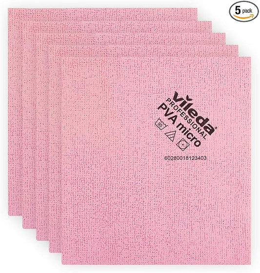 Vileda Professional | PVA Microfiber Cloth Red | All Purpose Cleaning Shammy | Synthetic Chamois Towel | Smooth & Absorbent Materials | 5 Pack