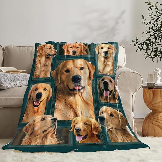 Tijuboni Golden Retriever Throw Blanket Dog Gifts for Girls Boys Women Men Kids Adults Soft Flannel Fleece Blanket for Couch Sofa Bed Home Decor 50"x60"