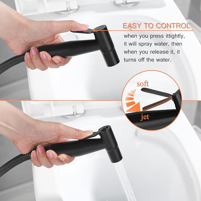 Matte Black Bidet Sprayer Head Only, Stainless Steel Handheld Toilet Sprayer Replacement with G1/2 Connector, Adjustable Pressure for Cloth Diaper, Pet Shower, Bathroom Cleaning