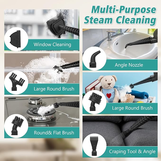 Steam Cleaner for Home, Handheld Floor Steamer Cleaner, Lightweight 12 in 1 Steam Mop Detachable Steamer for Hardwood Floor Tile Couch, 2 Washable Pads, 1550W Deep Cleaning, Green