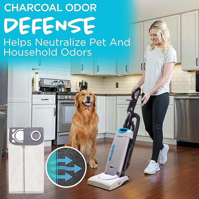 "Simplicity Vacuums Certfied HEPA Vacuum Cleaner Bags & Filter Media Set for (S26HC-6) S26 Premium Allergy Upright Vacuum, Charcoal-Infused Lining, 5-Layer Cloth Filtration, Self-Sealing, Pack of 6 "