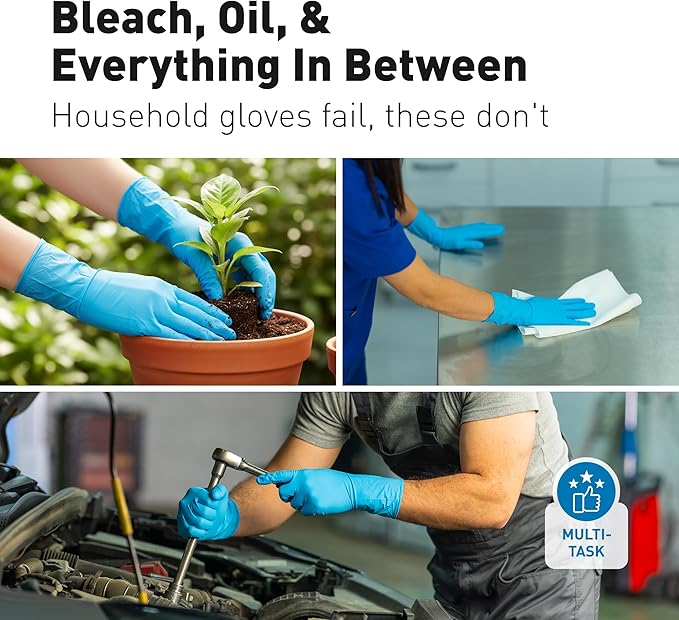 Raxwell Disposable Nitrile Gloves - Heavy Duty Cleaning Gloves - Elbow-Length Dishwashing & Kitchen Use - Chemical Resistant