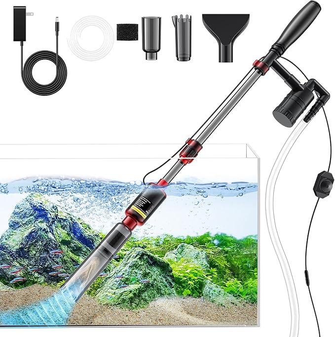 Fish Tank Cleaner - Aquarium Gravel Cleaner, 530GPH/32W Electric Fish Tank Cleaning Tools, Adjustable Water Flow Aquarium Cleaner Kit, Turtle Tank Gravel Cleaner Vacuum for Wash Sand, Water Changing