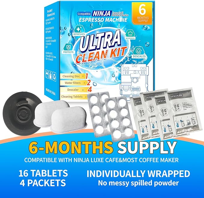 Espresso Cleaning Supply Kit for Ninja Luxe Cafe, 6 Month Supply, Descale Packets, Cleaning Tablets, Water Filters,Disc,Espresso & Coffee Machine ES501 ES601 ES701 Cleaner