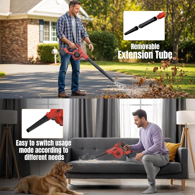 DeForce Electric Leaf Blower Cordless for Milwaukee Battery, 4 in 1 Blower/Vacuum/Inflator/Deflator, 3 Speed Modes, 190 MPH, 3 Nozzles, 2 Tubes, Battery Powered Blowers for Lawn Care(No Battery)
