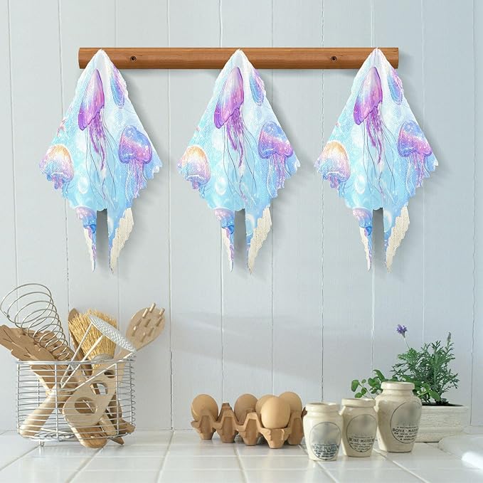 Marine Jellyfishes Starfish and Bubbles Kitchen Towels Dish Cloths Set of 6 Microfiber Cleaning Cloths for Cars Super Absorbent Machine