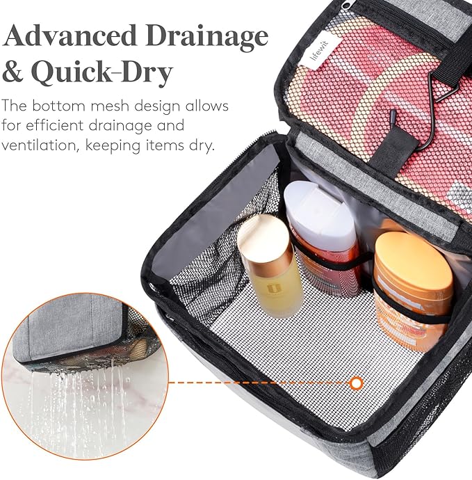 Lifewit 2 Packs Mesh Shower Caddy Bag Portable, Quick Dry Hanging Bathroom Organizer with PVC Phone Bag, College Dorm Room Essentials for Travel, Gym, Camping, Medium, Grey & Pink
