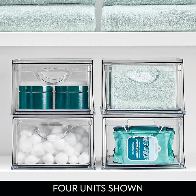 iDesign Clear Plastic Storage Drawer, Stackable Organizer for Bathroom Counter, Vanity, or Under-Sink
