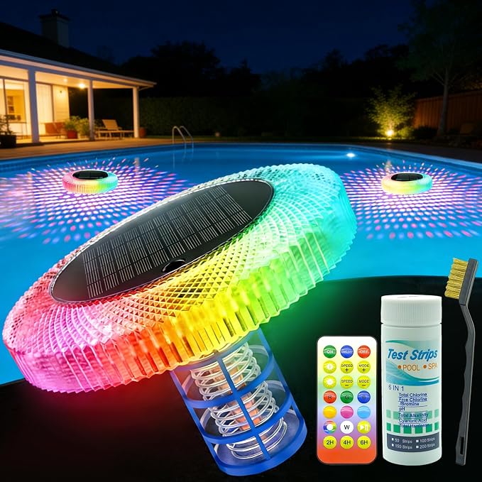 Fistone Solar Pool Ionizer with LED Light & Remote Control - Copper Floating Pool Cleaner for Above Ground & Inground Pools (Up to 45,000 Gallons)